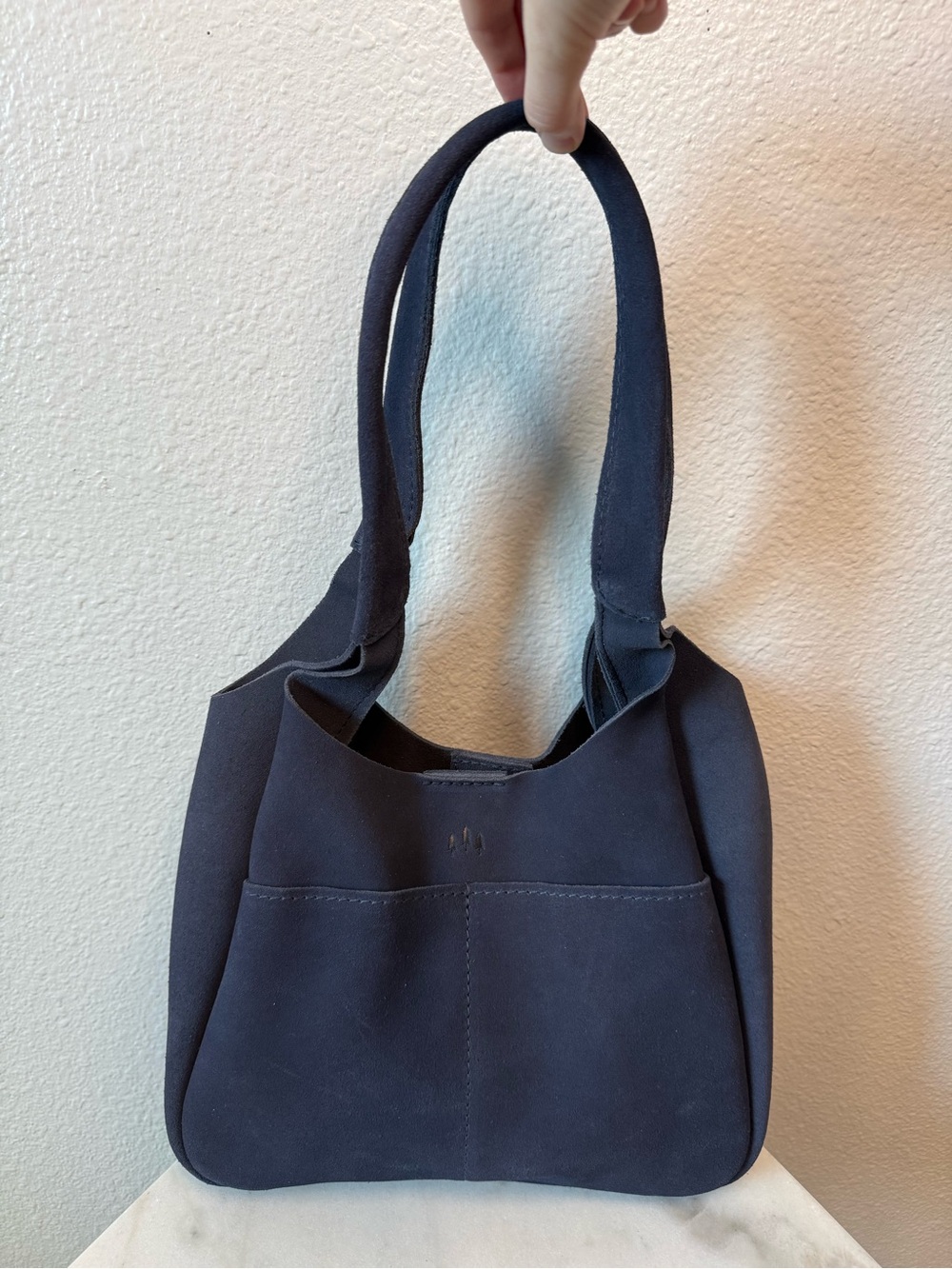 NWOT Portland Leather Large Madison Shoulder Bag Alaska Blue Suede Leather